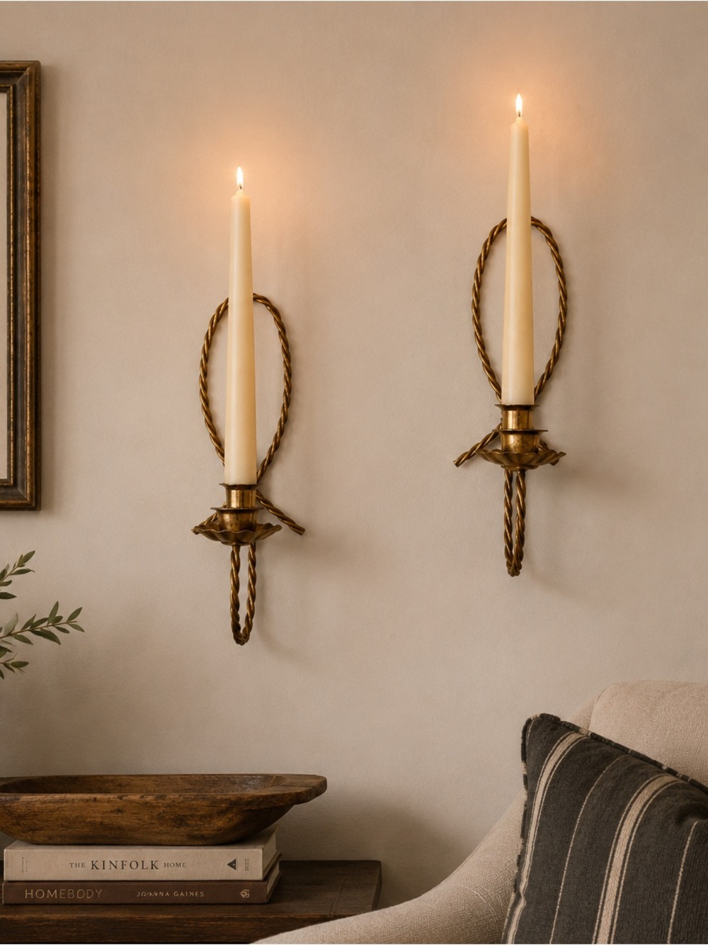 Vintage Gold Twisted Rope Wall Sconces 80s Coastal Cottage Cabin Candle Holders
